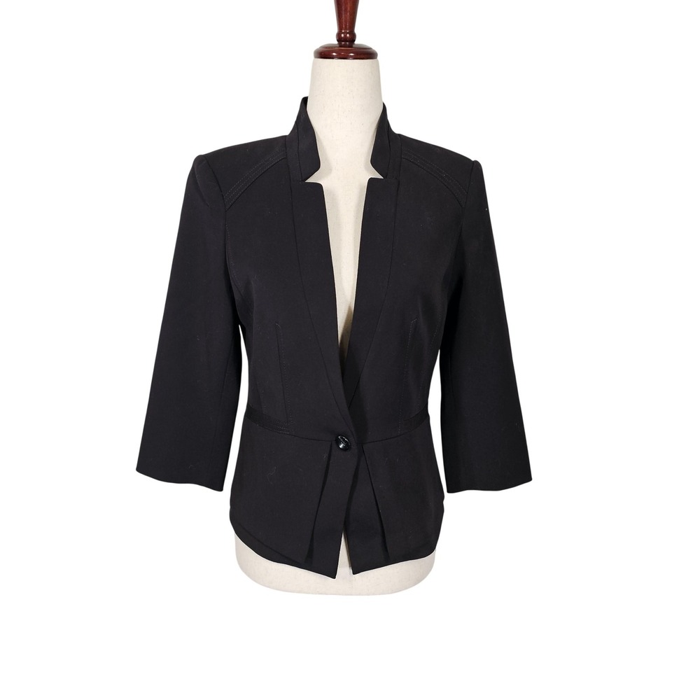 White House Black Market Blazer Womens 0 Black 3/4 Sleeve Open Jacket Career